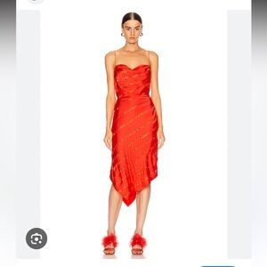 Retrofete red satin rhinestone asymmetrical dress